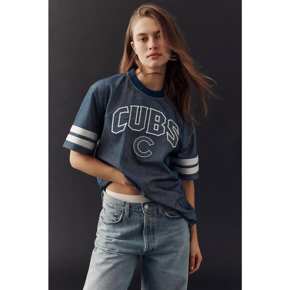 nwt ANTHROPOLOGIE x CHICAGO CUBS Wild Collective sz XL MLB collab sparkle top - Picture 1 of 5